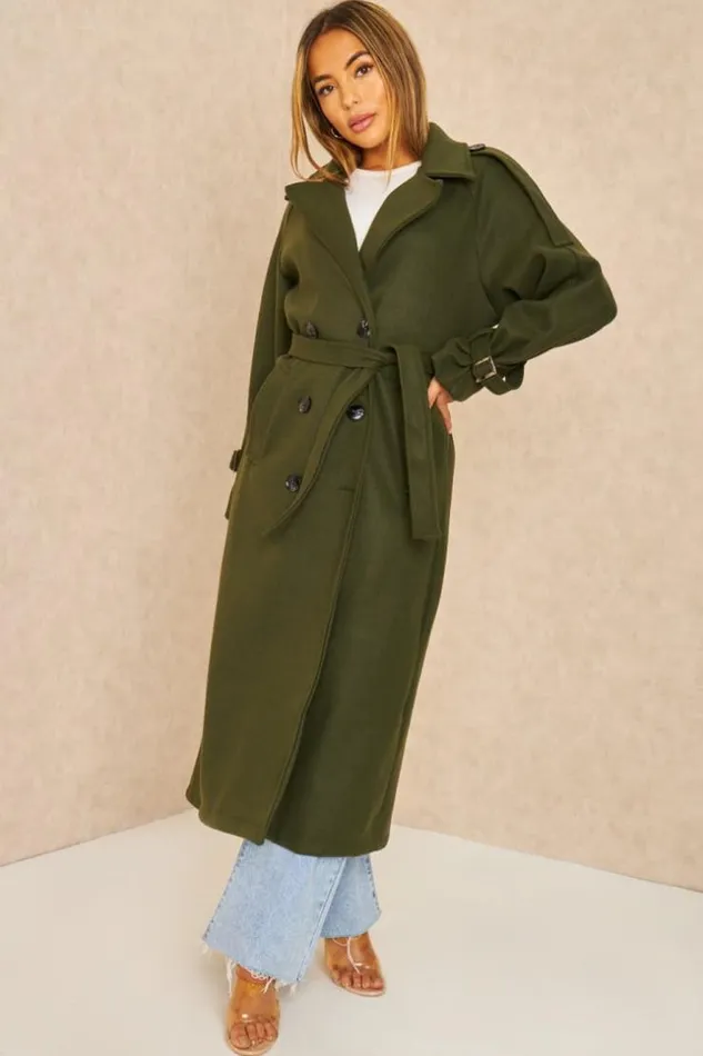 Women Manteau Long Duveteux Style Trench Kaki Khaki Brentiny Paris Coats