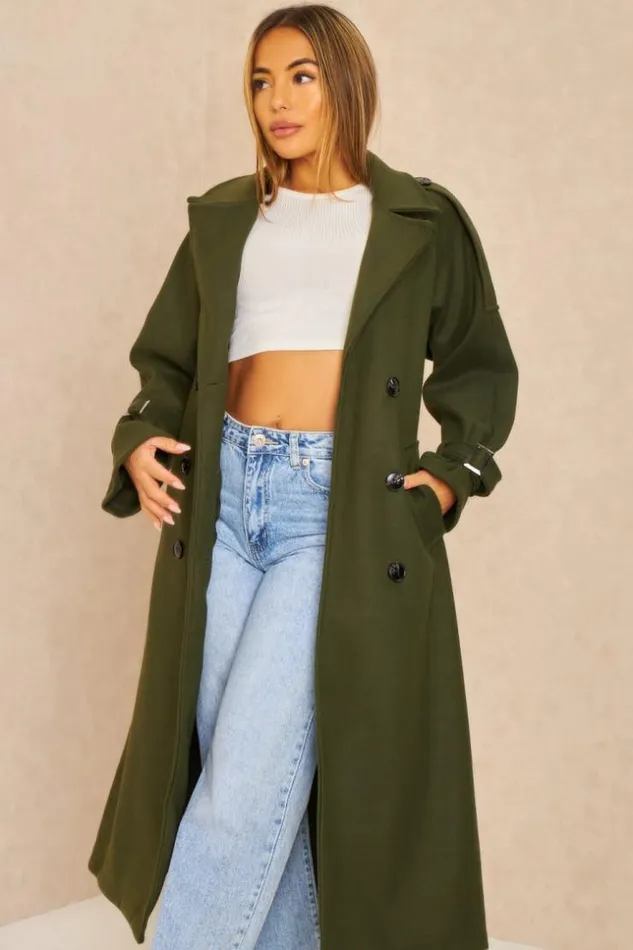Women Manteau Long Duveteux Style Trench Kaki Khaki Brentiny Paris Coats