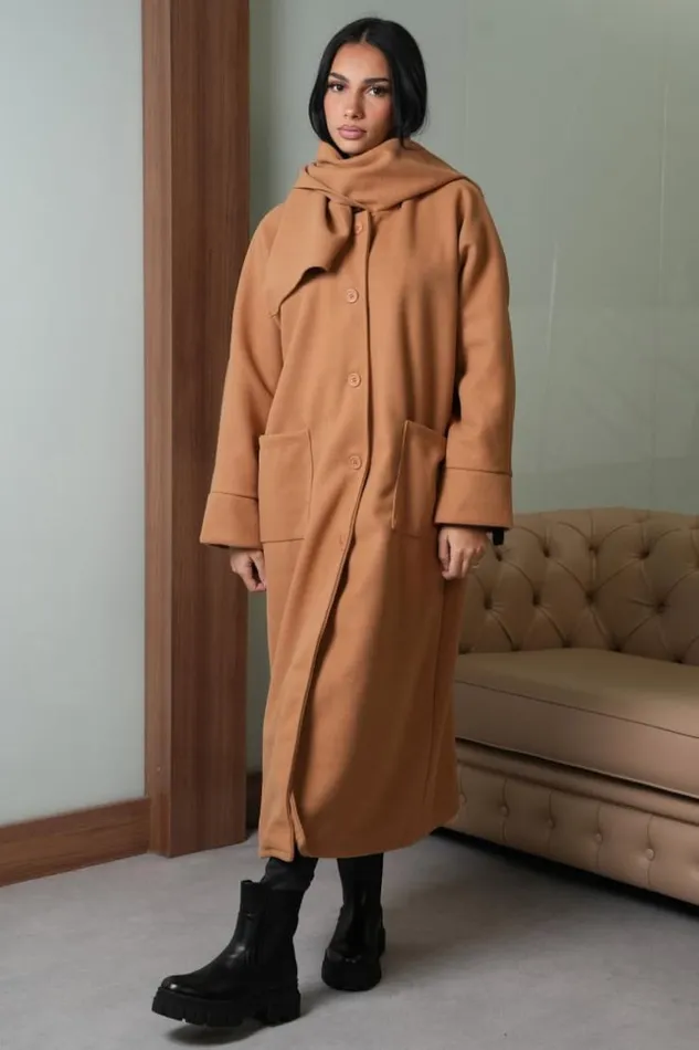 Women Manteau Marron Capuche Avec charpe Intgr Brown Brentiny Paris White Tops