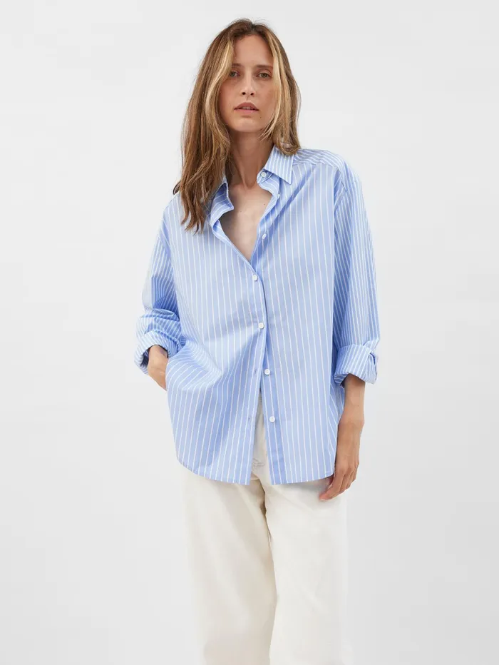Women Matteau 8211 Contrast Stripe Shirt In Blue Sky The UNDONE Maternity