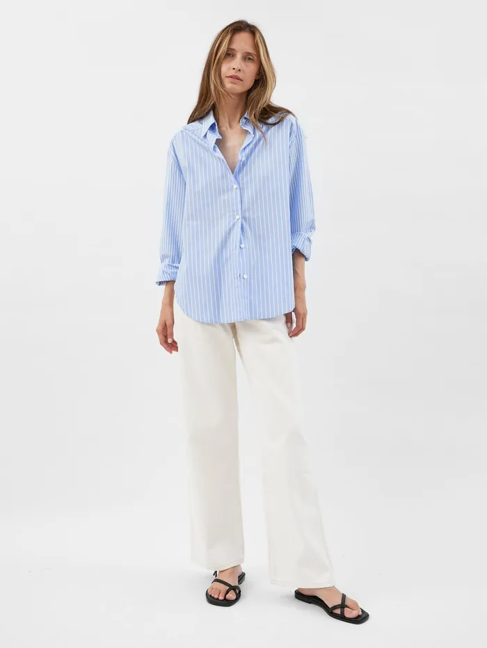 Women Matteau 8211 Contrast Stripe Shirt In Blue Sky The UNDONE Maternity