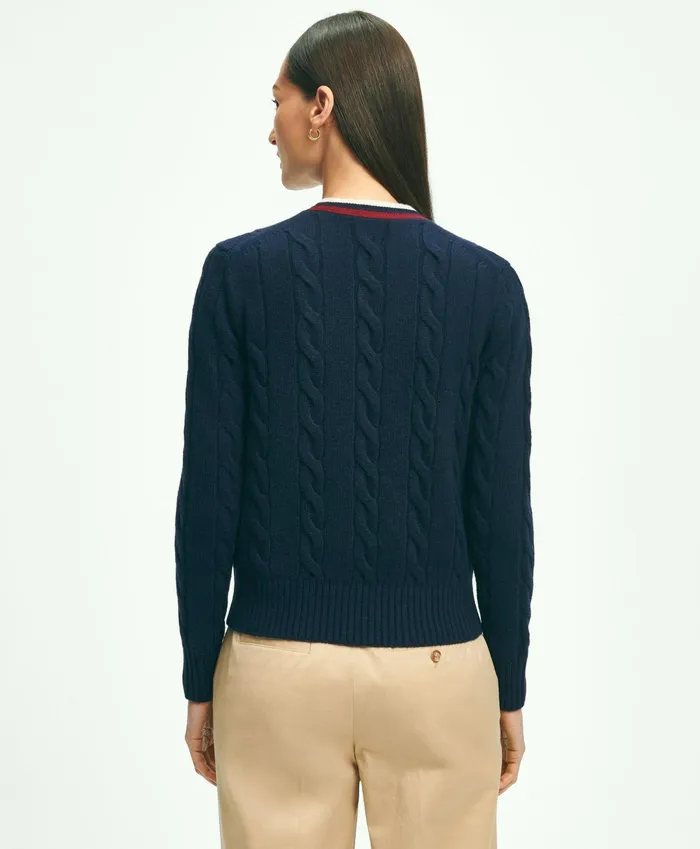 Women Merino Wool Cashmere Tennis Cardigan Navy Brooks Brothers Sweaters