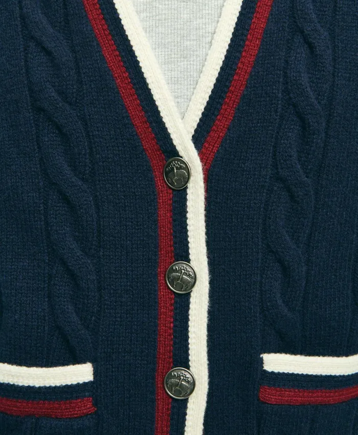 Women Merino Wool Cashmere Tennis Cardigan Navy Brooks Brothers Sweaters