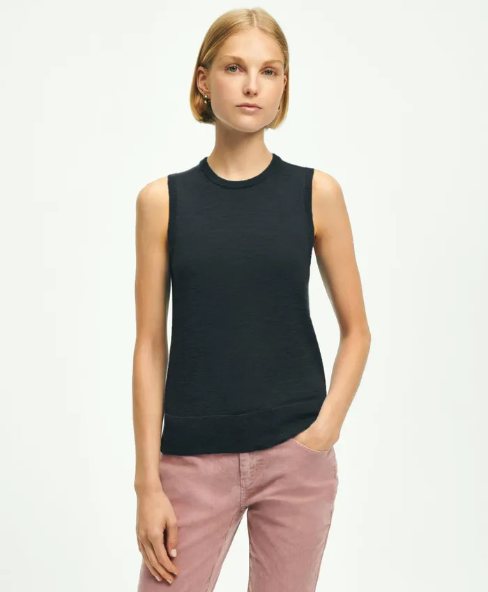 Women Merino Wool Shell Black Brooks Brothers Sweaters