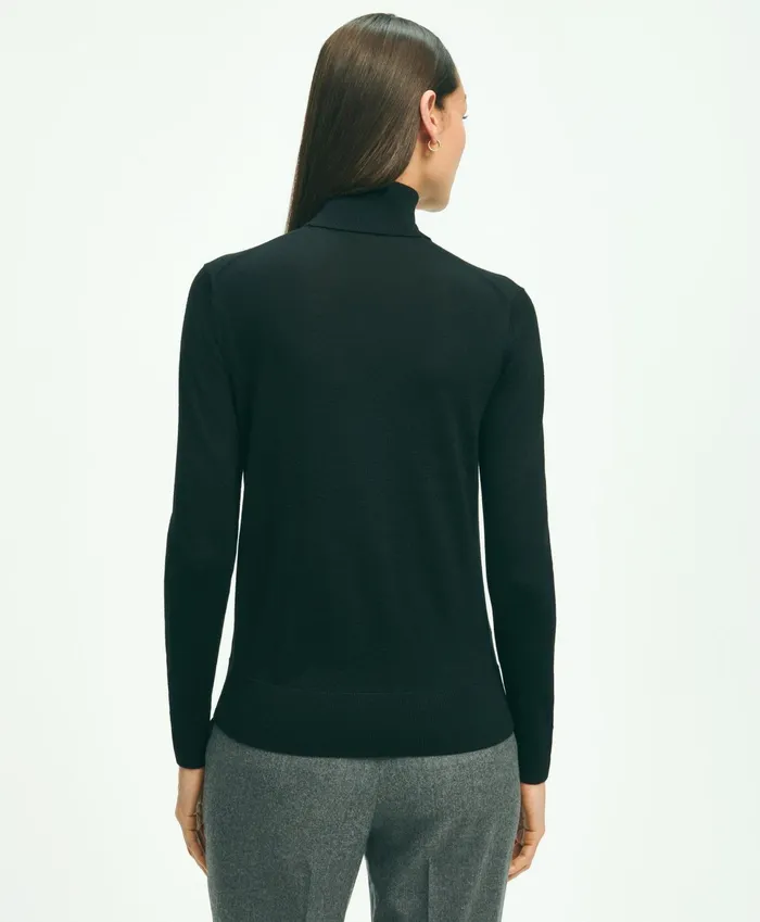 Women Merino Wool Turtleneck Black Brooks Brothers Sweaters
