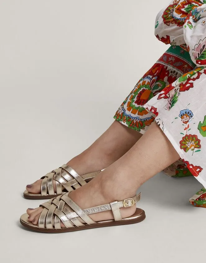 Women Metallic Leather Cross Weave Sandals Gold Monsoon Sandals