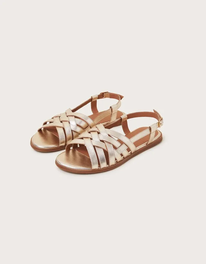 Women Metallic Leather Cross Weave Sandals Gold Monsoon Sandals
