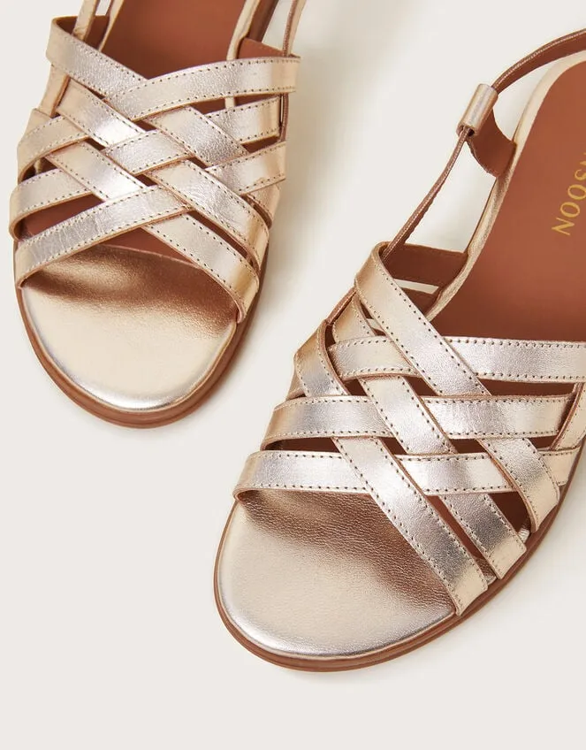 Women Metallic Leather Cross Weave Sandals Gold Monsoon Sandals