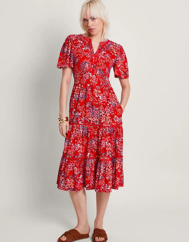 Women Micola Print Tiered Dress Red Monsoon Dresses