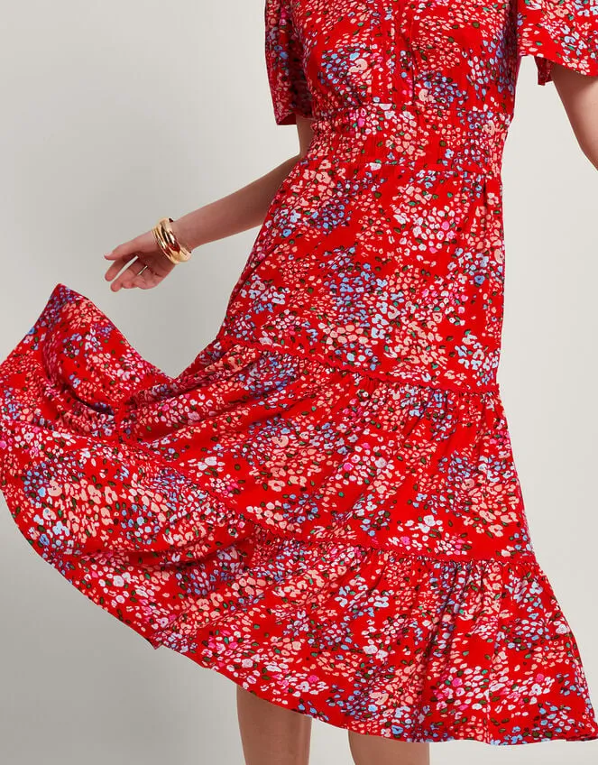 Women Micola Print Tiered Dress Red Monsoon Dresses