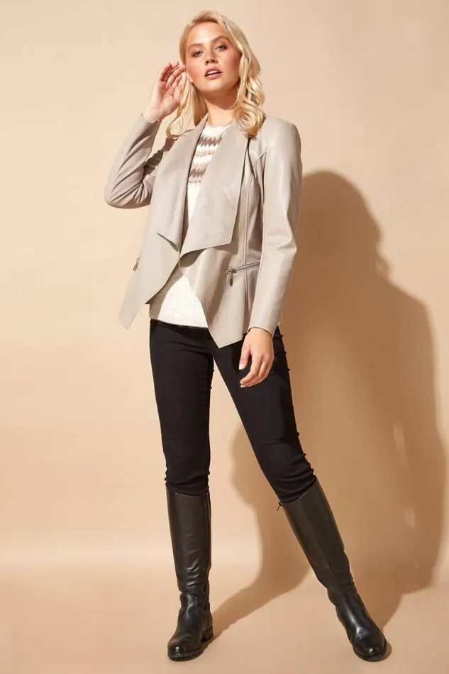 Women Mink Faux Leather Suedette Waterfall Jacket Roman Jackets