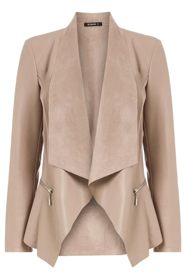 Women Mink Faux Leather Suedette Waterfall Jacket Roman Jackets