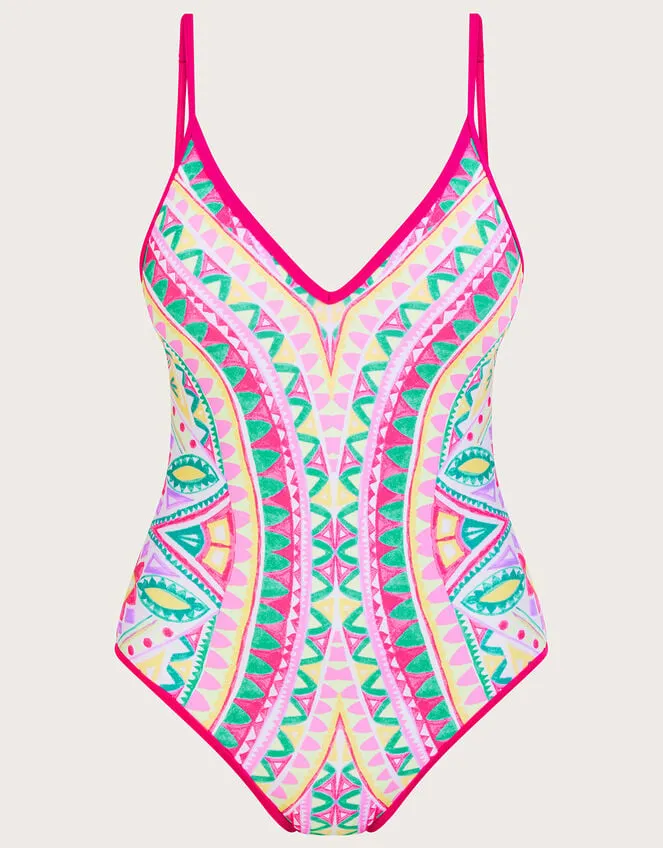 Women Mosaic Print Swimsuit With Recycled Polyester Pink Monsoon Beachwear and Swimwear