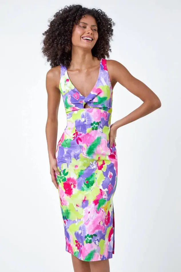 Women Multi Cut Out Twist Detail Stretch Dress Roman Dresses