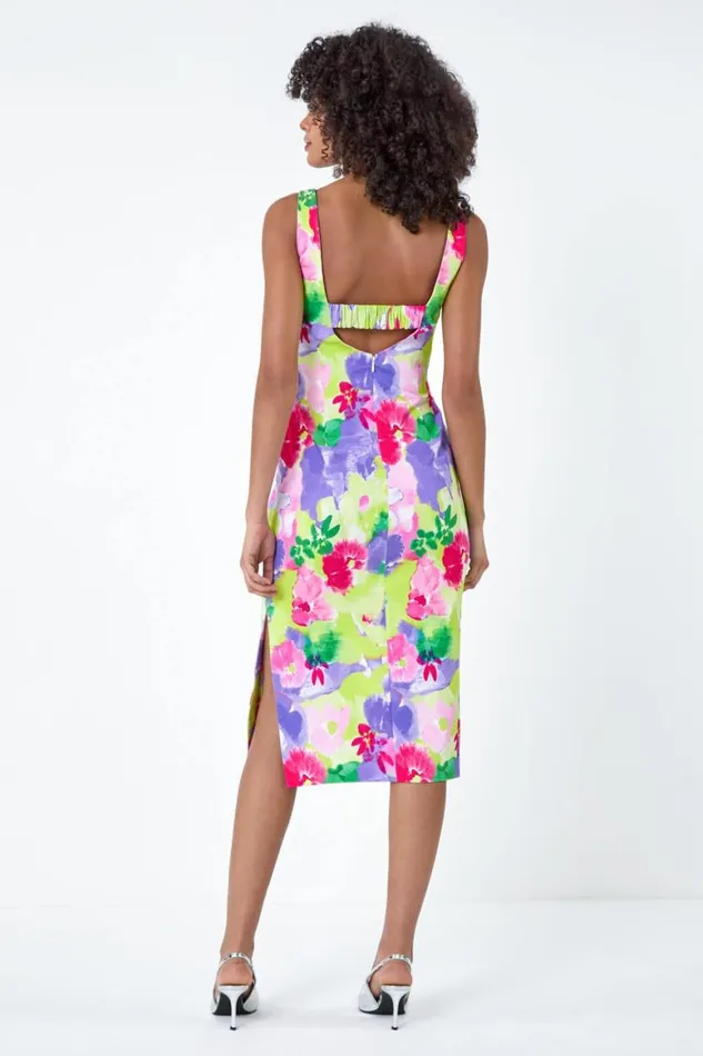 Women Multi Cut Out Twist Detail Stretch Dress Roman Dresses