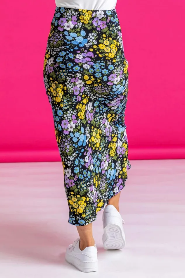 Women Multi Floral Print Jersey Skirt Roman Skirts