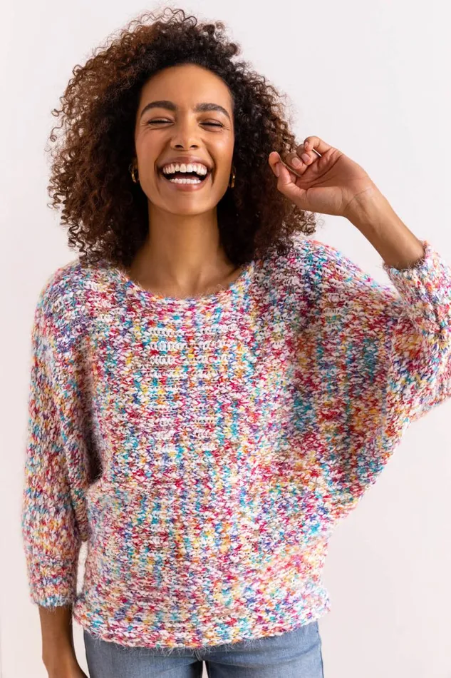 Women Multi Fluffy Batwing Sleeve Jumper Roman Knitwear