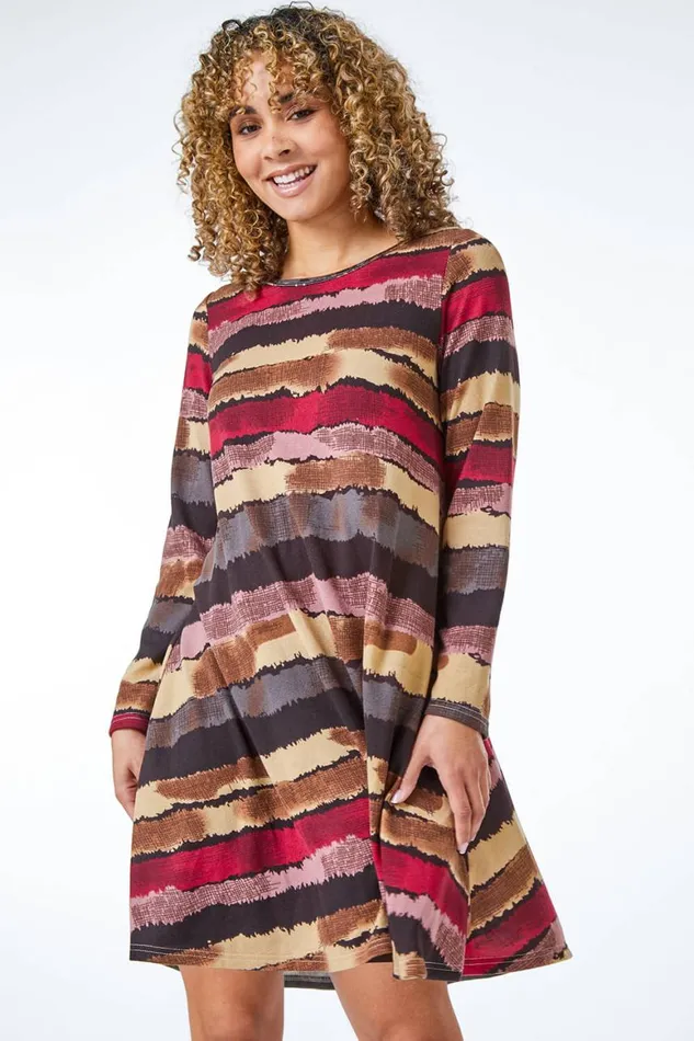 Women Multi Petite Stripe Mini Swing Dress Roman Dresses