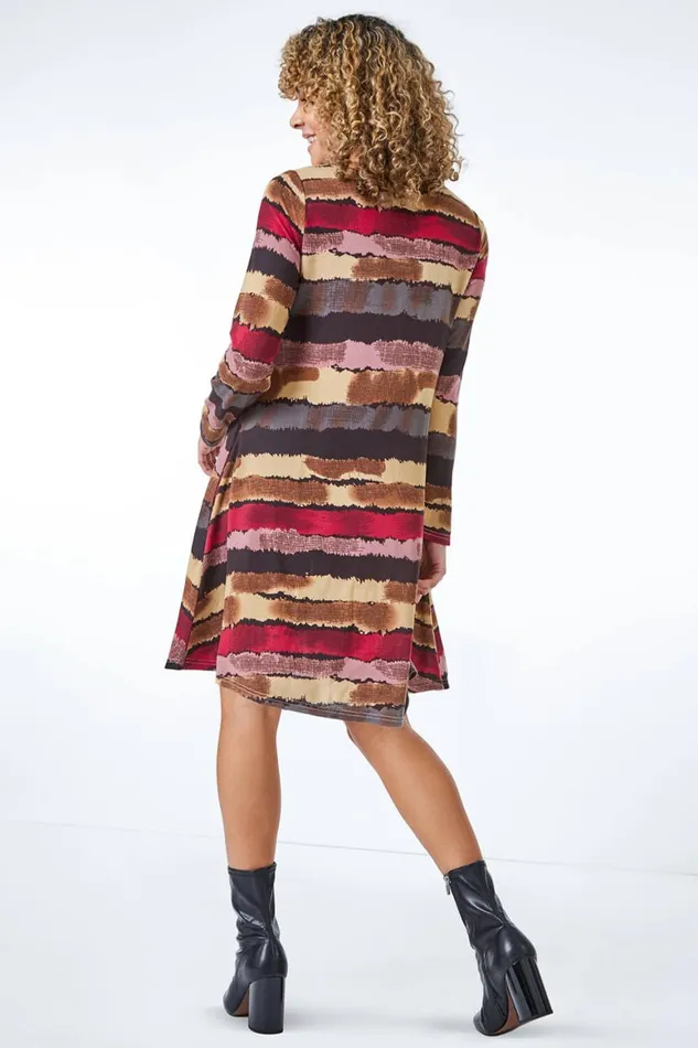 Women Multi Petite Stripe Mini Swing Dress Roman Dresses