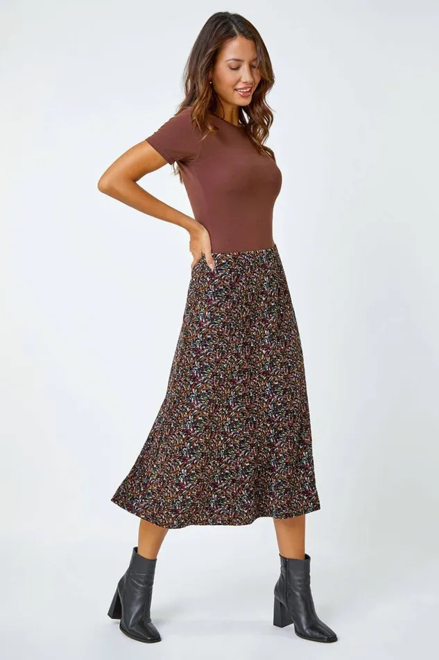 Women Multi Textured Abstract Print Stretch A Line Skirt Roman Skirts