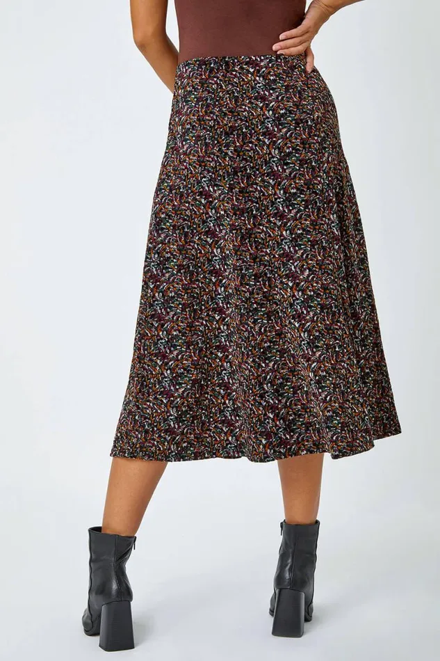 Women Multi Textured Abstract Print Stretch A Line Skirt Roman Skirts