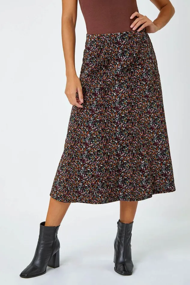Women Multi Textured Abstract Print Stretch A Line Skirt Roman Skirts