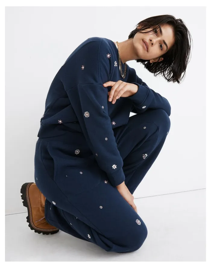 Women MWL Airyterry Floral Embroidered Tapered Sweatpants Dark Nightfall Madewell MWL Athleisure Women MWL Airyterry Floral Embroidered Tapered Sweatpants Dark Nightfall Madewell MWL Athleisure