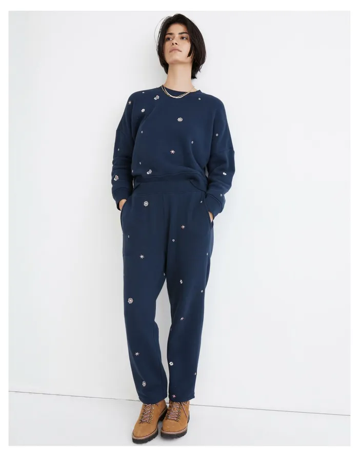 Women MWL Airyterry Floral Embroidered Tapered Sweatpants Dark Nightfall Madewell MWL Athleisure Women MWL Airyterry Floral Embroidered Tapered Sweatpants Dark Nightfall Madewell MWL Athleisure