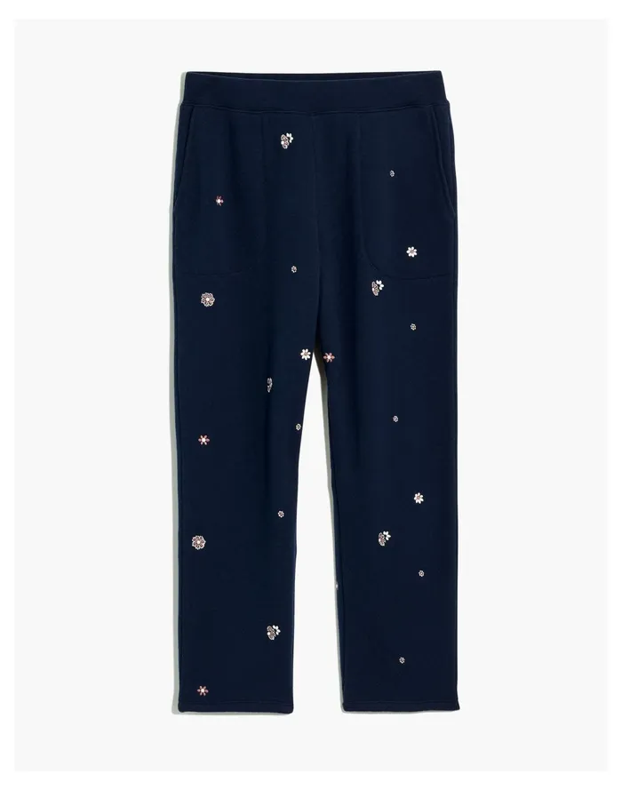 Women MWL Airyterry Floral Embroidered Tapered Sweatpants Dark Nightfall Madewell MWL Athleisure Women MWL Airyterry Floral Embroidered Tapered Sweatpants Dark Nightfall Madewell MWL Athleisure
