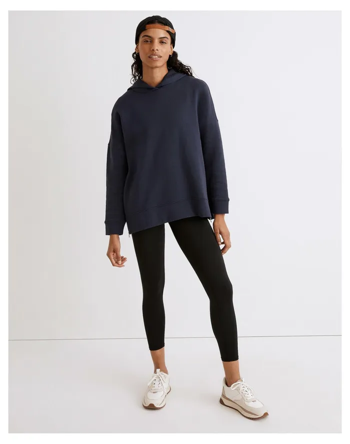 Women MWL Betterterry Side Zip Hoodie Sweatshirt Dark Baltic Madewell MWL Athleisure