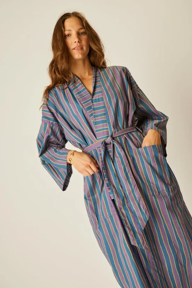 Women Natalie Martin Coverups Diane Smoking Jacket Batik Stripe Lavender