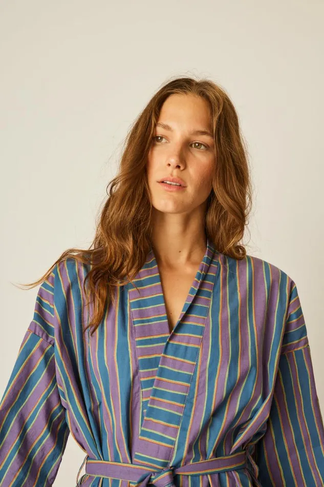 Women Natalie Martin Coverups Diane Smoking Jacket Batik Stripe Lavender