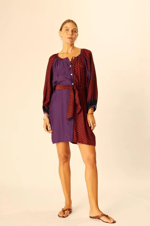 Women Natalie Martin Dresses Alex Short Dress Block Zigzag Aubergine