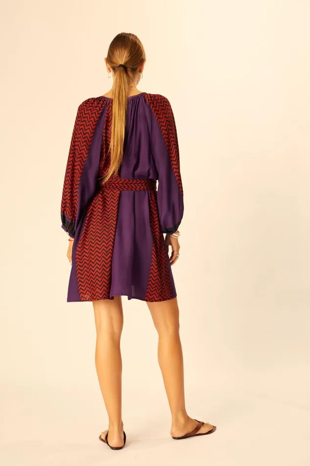 Women Natalie Martin Dresses Alex Short Dress Block Zigzag Aubergine