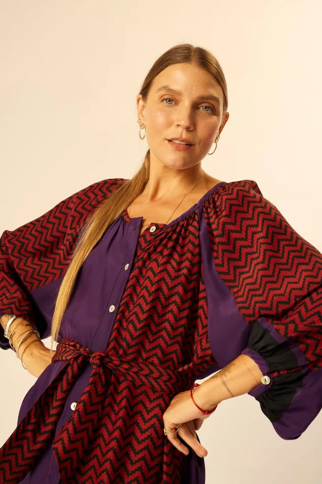 Women Natalie Martin Dresses Alex Short Dress Block Zigzag Aubergine