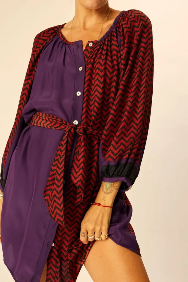 Women Natalie Martin Dresses Alex Short Dress Block Zigzag Aubergine