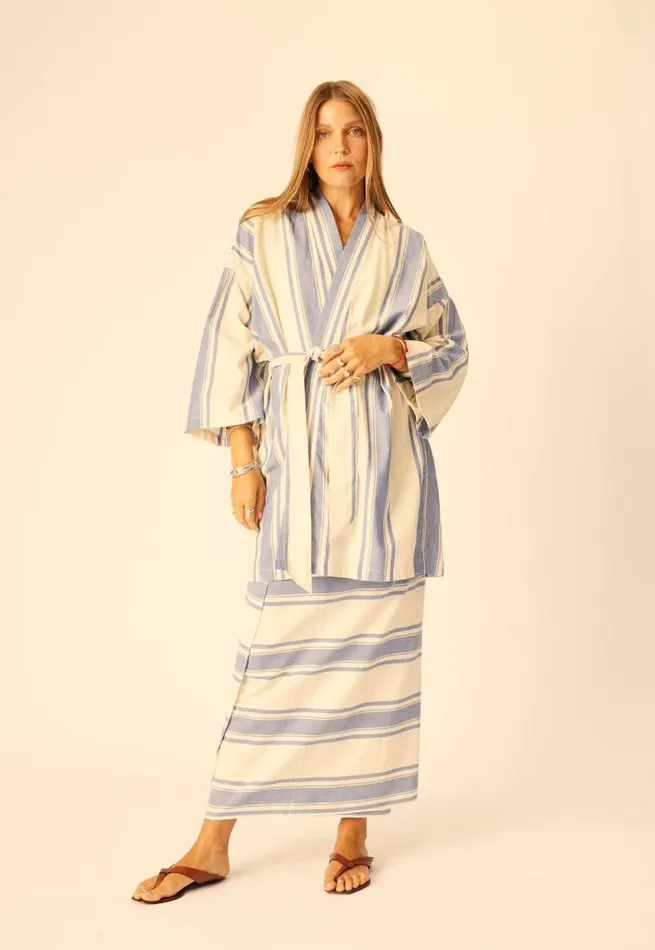 Women Natalie Martin Dresses Diane Short Robe French Stripe Blue