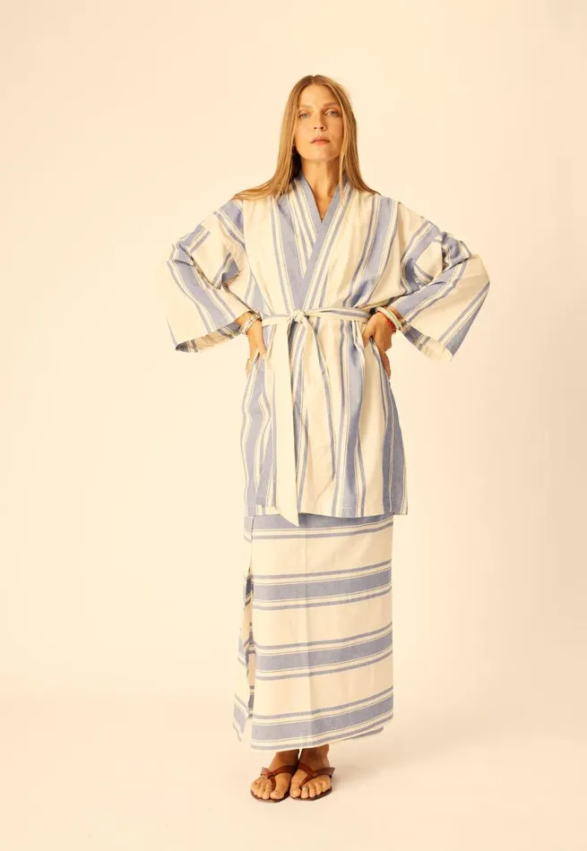 Women Natalie Martin Dresses Diane Short Robe French Stripe Blue