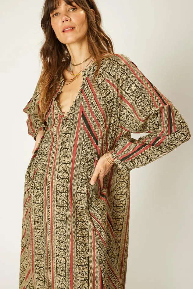 Women Natalie Martin Dresses Fiore Maxi Paisley Stripe Black