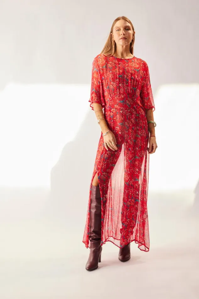 Women Natalie Martin Dresses Lily Dress Chiffon Watercolor Vermil