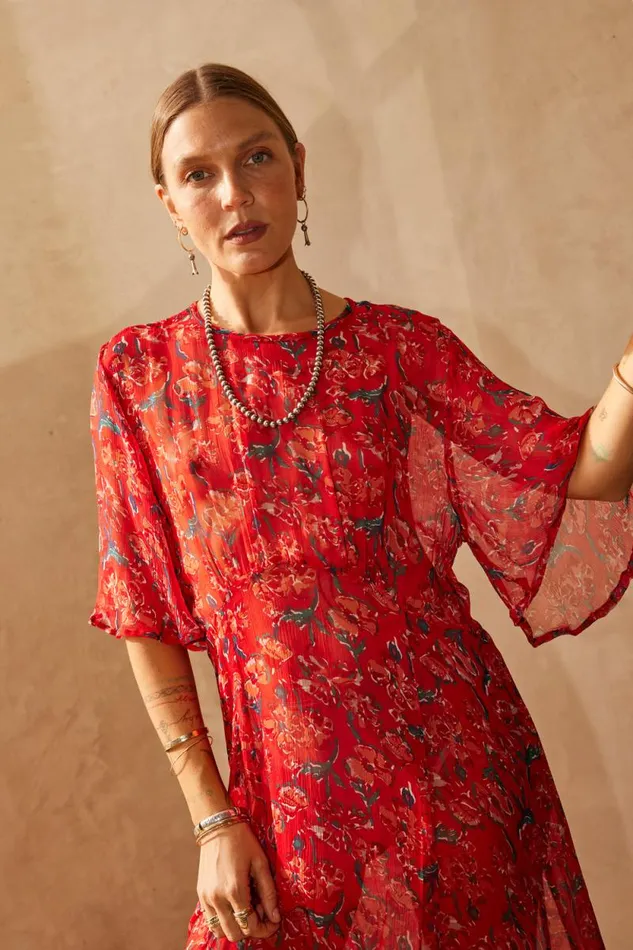 Women Natalie Martin Dresses Lily Dress Chiffon Watercolor Vermil