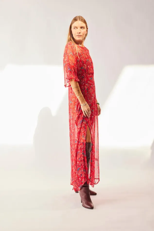 Women Natalie Martin Dresses Lily Dress Chiffon Watercolor Vermil