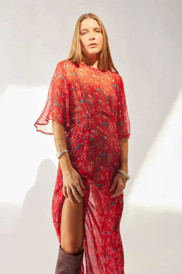 Women Natalie Martin Dresses Lily Dress Chiffon Watercolor Vermil