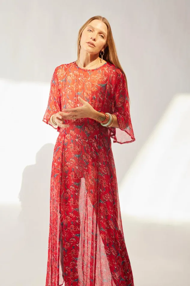 Women Natalie Martin Dresses Lily Dress Chiffon Watercolor Vermil