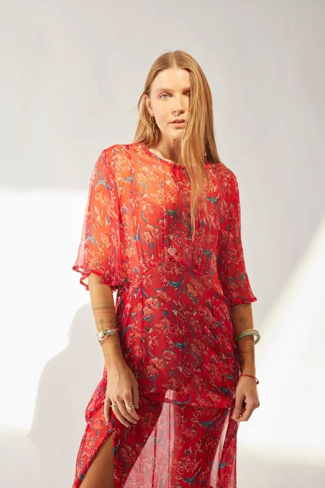 Women Natalie Martin Dresses Lily Dress Chiffon Watercolor Vermil