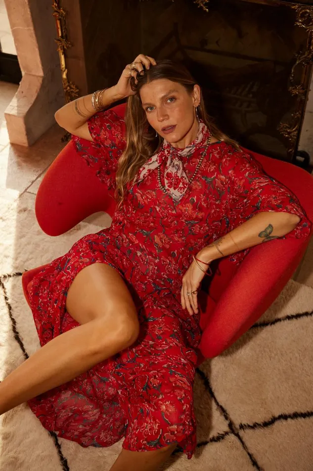 Women Natalie Martin Dresses Lily Dress Chiffon Watercolor Vermil