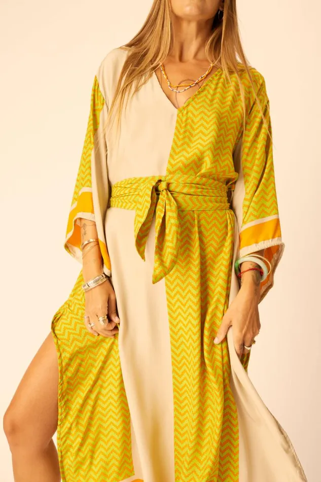 Women Natalie Martin Dresses Marin Dress With Sash Block Zigzag Tangerine