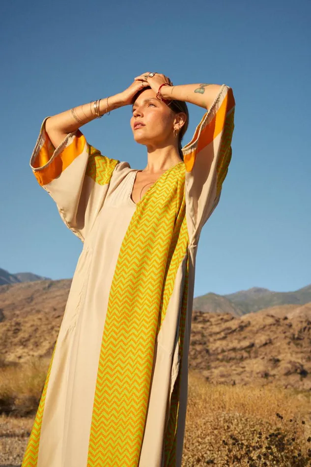 Women Natalie Martin Dresses Marin Dress With Sash Block Zigzag Tangerine