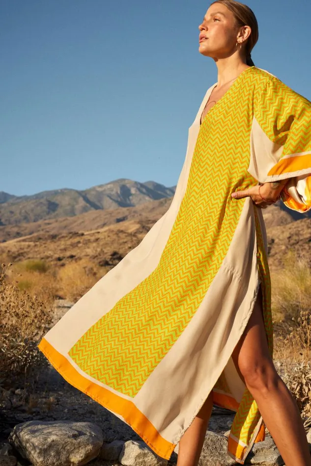 Women Natalie Martin Dresses Marin Dress With Sash Block Zigzag Tangerine