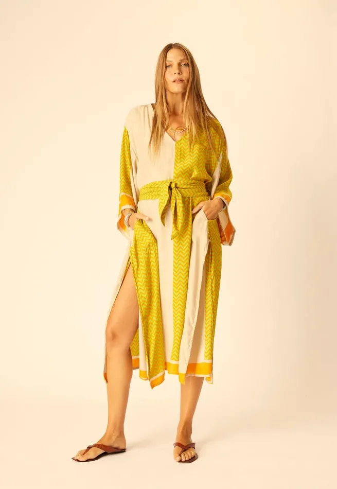 Women Natalie Martin Dresses Marin Dress With Sash Block Zigzag Tangerine